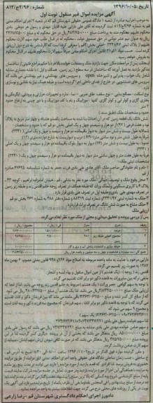 مزایده,مزایده ششدانگ زمین مساحت یکصد و هشتاد و چهار متر