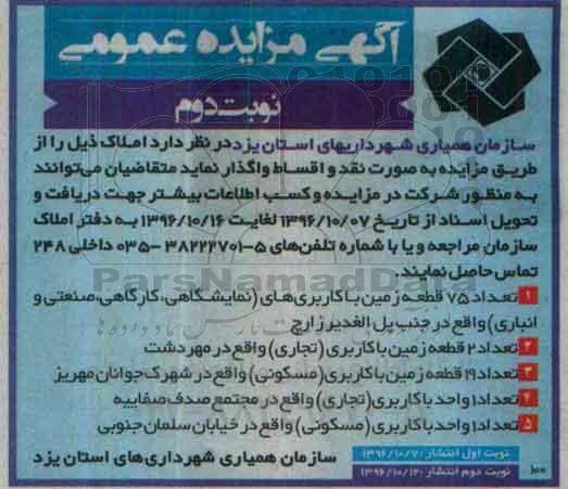 مزایده,مزایده واگذاری تعداد 75 قطعه زمین کاربری های نمایشگاهی