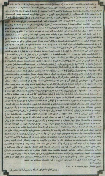 مزایده,مزایده ششدانگ زمین مساحت 209 مترمربع