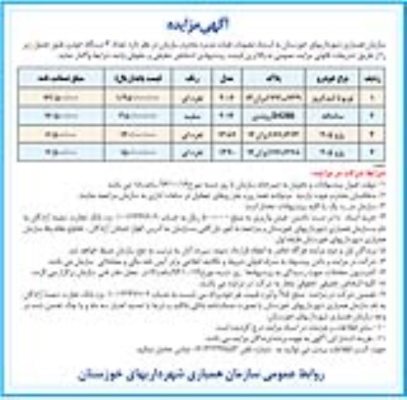 مزایده, مزایده 4 دستگاه خودرو