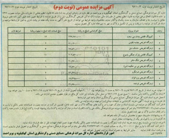 آگهی مزایده عمومی , مزایده عمومی واگذاری کمپینگ اقامتی و اردوگاه تفریحی - نوبت دوم