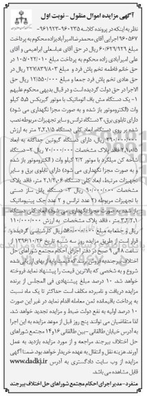 مزایده,مزایده یک دستگاه مش باف اتوماتیک ، 3 دستگاه ترانس