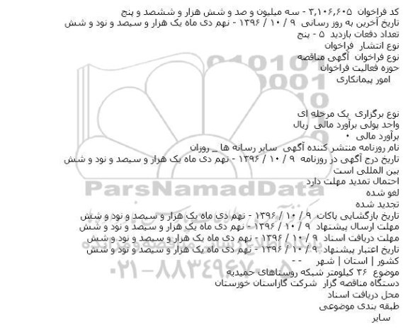 فراخوان,فراخوان 36 کیلومتر شبکه روستاهای ...