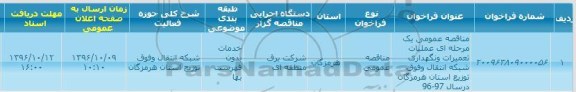 مناقصه ,مناقصه عملیات تعمیرات و نگهداری شبکه انتقال و فوق توزیع , سامانه تدارکات الکترونیک دولت