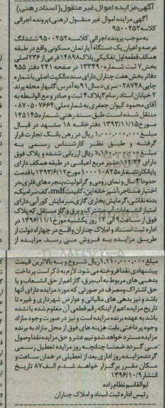 مزایده,مزایده ششدانگ آپارتمان طبقه همکف قطعه اول تفکیکی