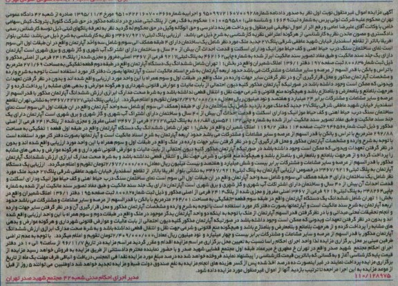 مزایده,مزایده ملک شامل ساختمان دارای 4 طبقه همکف الی سوم