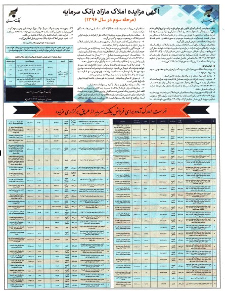 مزایده,مزایده فروش املاک تملیکی با شرایط ویژه و استثنایی مرحله سوم 96.10.9