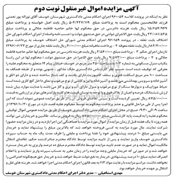 مزایده,مزایده منزل مسکونی مساحت 250 متر نوبت دوم