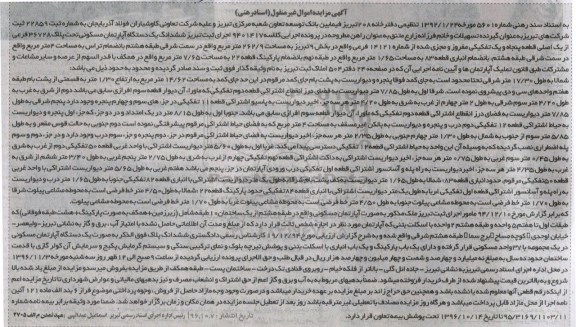 مزایده،مزایده ششدانگ اپارتمان مساحت 262.9متر