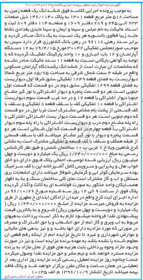 مزایده,مزایده ششدانگ زمین مساحت 518 متر