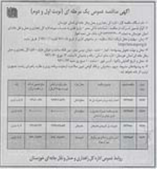 آگهی مناقصه عمومی, مناقصه احداث رادیه، برید و تعمیرات پلها و ...