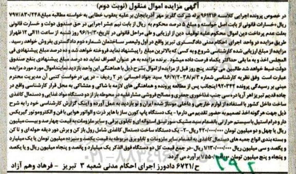 آگهی مزایده اموال منقول, مزایده یک دستگاه پاپ کورن ساز و ...- نوبت دوم
