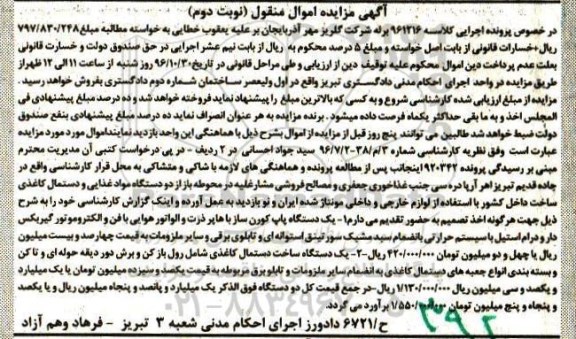 آگهی مزایده اموال منقول, مزایده یک دستگاه پاپ کورن ساز  و ...- نوبت دوم