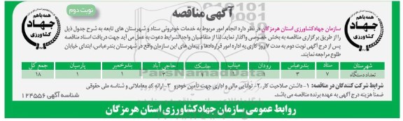 مناقصه , مناقصه واگذاری خدمات خودروئی نوبت دوم