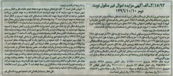 مزایده,مزایده ششدانگ پلاک ثبتی مساحت عرصه 57.45متر