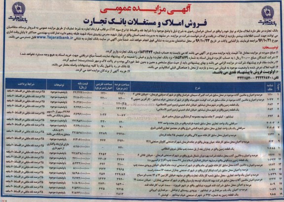 مزایده,مزایده فروش املاک و مستغلات استان خراسان رضوی