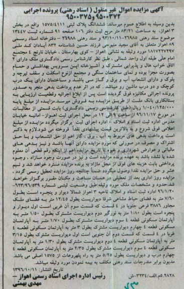 مزایده,مزایده ششدانگ پلاک ثبتی مساحت 83.21متر