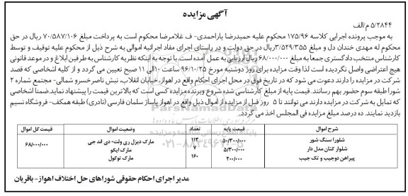 آگهی مزایده ,مزایده شلوار لی و ...