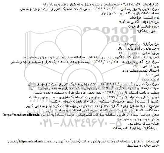 فراخوان مناقصه , فراخوان مناقصه تهیه مصالح و لوله گذاری خط و احداث مخزن