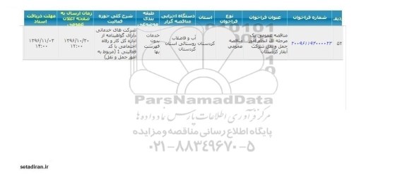 مناقصه ,مناقصه انجام امور حمل و نقل 