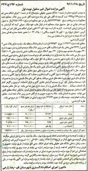 مزایده,مزایده پلاک ثبتی 4 فرعی از 9439 اصلی
