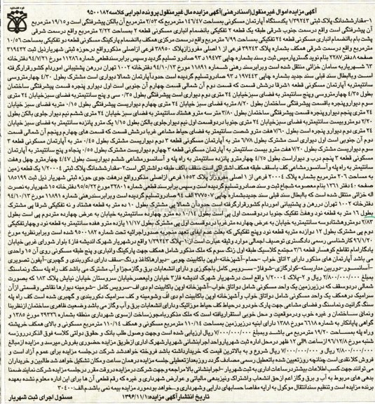 مزایده,مزایده آپارتمان و زمین 146.47 و 206 متر
