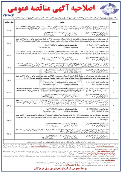 اصلاحیه  آگهی مناقصه عمومی, مناقصه طرح توسعه مشترکین  روستایی ... اصلاحیه نوبت دوم 