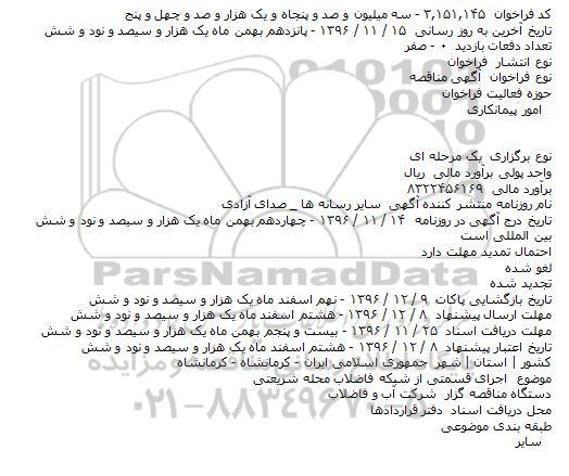 مناقصه اجرای قسمتی از شبکه فاضلاب