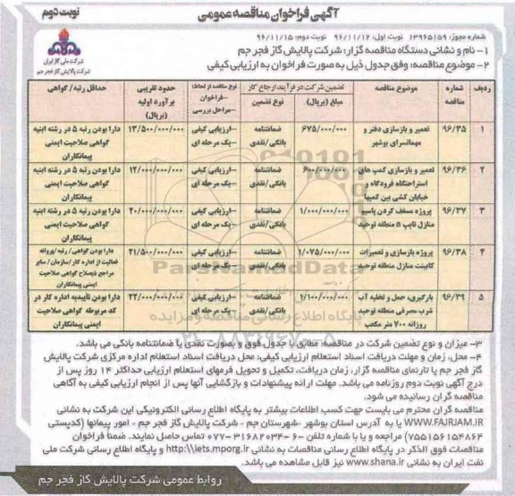 آگهی فراخوان مناقصه عمومی، مناقصه تعمیر و بازسازی دفتر، پروژه مسقف کردن پاسیو و ...- نوبت دوم
