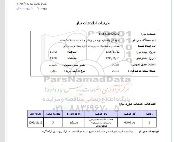 استعلام، استعلام فعالیت های مخابراتی باسیم، بی سیم و ماهواره ای