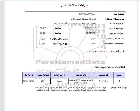 استعلام, استعلام دوخت کت و شلوار