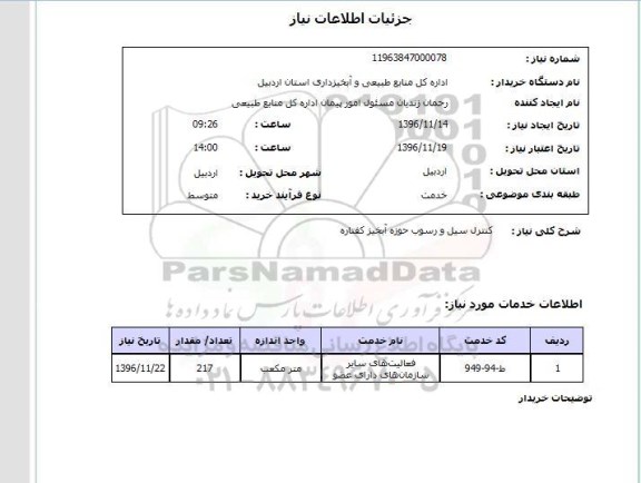 استعلام , استعلام کنترل سیل و رسوب حوزه آبخیز