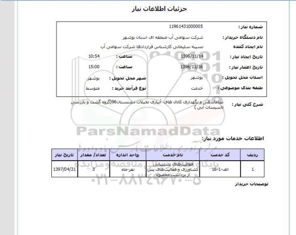 استعلام، استعلام ساماندهی و نگهداری کانال های آبیاری...