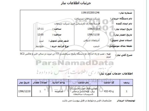 استعلام, استعلام  تهیه، نصب و راه اندازی دو دستگاه پکیج سرمایشی