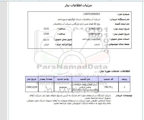 استعلام، استعلام فعالیت های حرفه ای، علمی و فنی