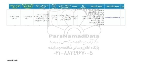 مناقصه عمومی, مناقصه تهیه مصالح و تجهیز چاه ...