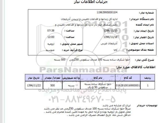 استعلام، استعلام حلوا شکری ساده بسته 100 عددی سلفونی