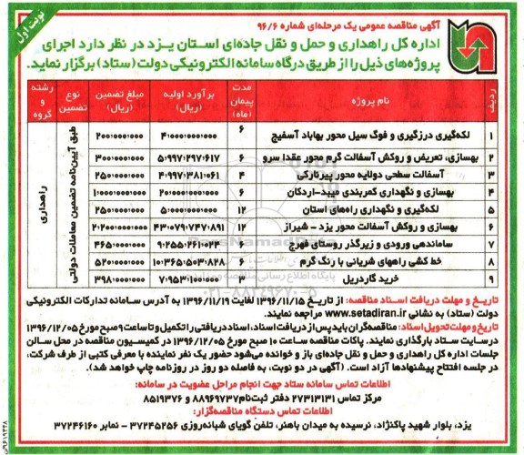 مناقصه لکه گیری درزگیری و فوگ سیل، آسفالت سطحی و ...