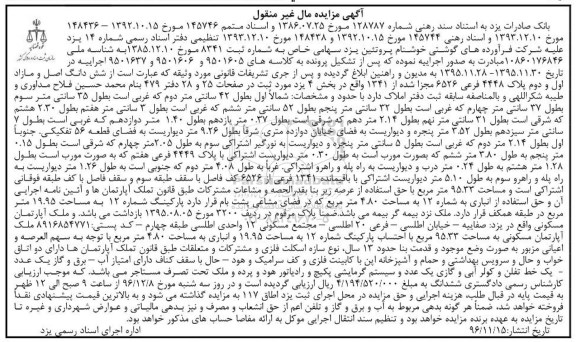 مزایده,مزایده پلاک 4448 فرعی 6526 مجزا شده از 1341 بخش چهار