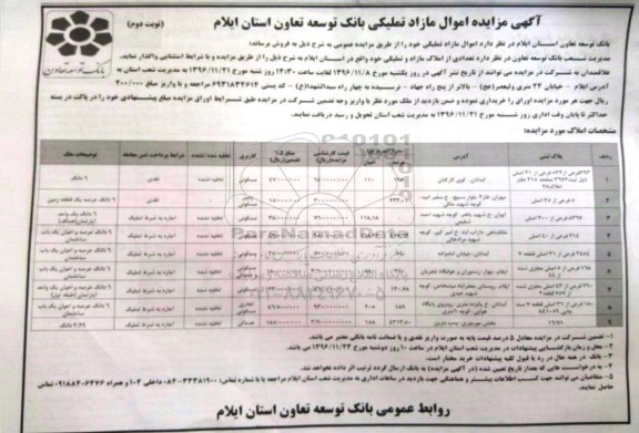 مزایده,مزایده فروش اموال مازاد تملیکی کاربری مسکونی خدماتی تجاری نوبت دوم 