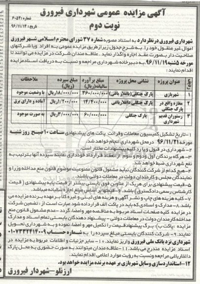 مزایده عمومی, مزایده اجاره شهربازی، مغازه، رستوران- نوبت دوم