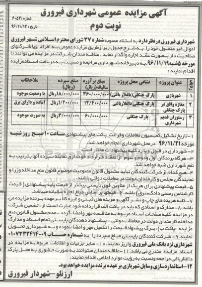 مزایده عمومی, مزایده اجاره شهربازی، مغازه، رستوران- نوبت دوم 