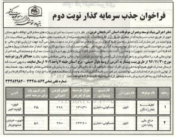 مناقصه, مناقصه جذب سرمایه گذار....نوبت دوم