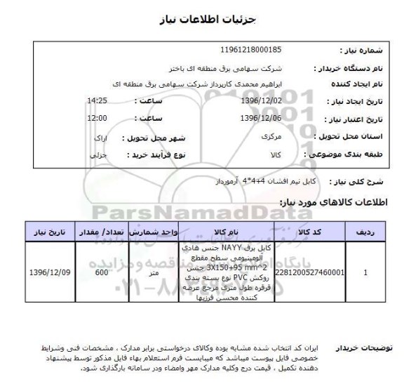 استعلام, استعلام کابل برق ....