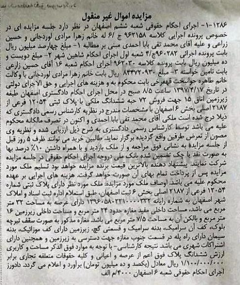 مزایده,مزایده پلاک ثبتی 12054 فرعی بخش شش اصفهان