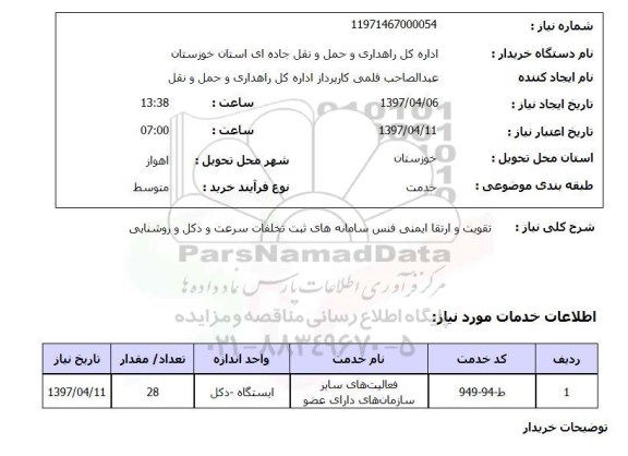 استعلام, تقویت و ارتقا ایمنی فنس سامانه های ثبت تخلفات سرعت و دکل و روشنایی