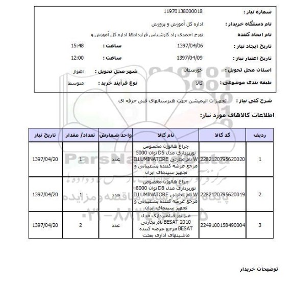 استعلام, استعلام تجهیزات انیمیشن ...