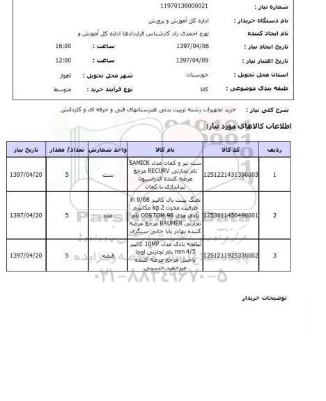 استعلام,خرید تجهیزات رشته تربیت بدنی