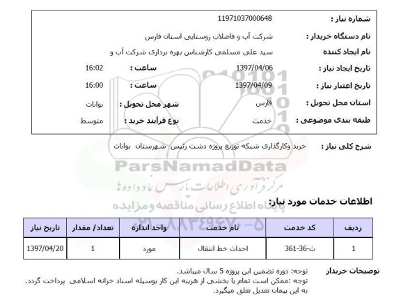 استعلام,استعلام خرید و کارگذاری شبکه توزیع پروژه