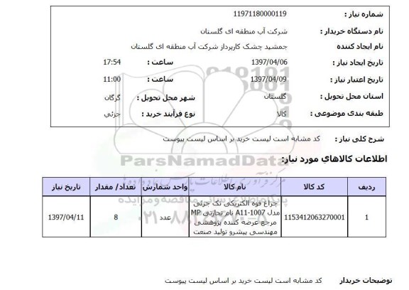 استعلام , استعلام چراغ قوه الکتریکی تک جزئی